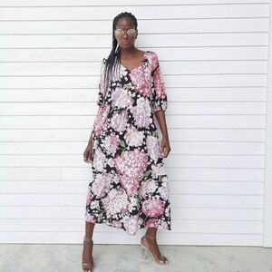 H&M Floral Print Viscose Puff Sleeve Dress